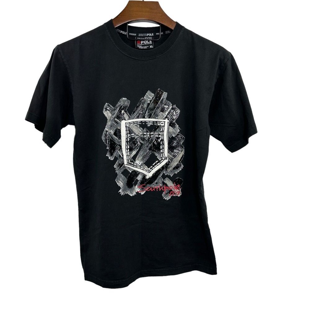 SOUTHPOLE Mens Vintage Black Short Sleeve Graphic Logo Puff Print Y2K Size XL